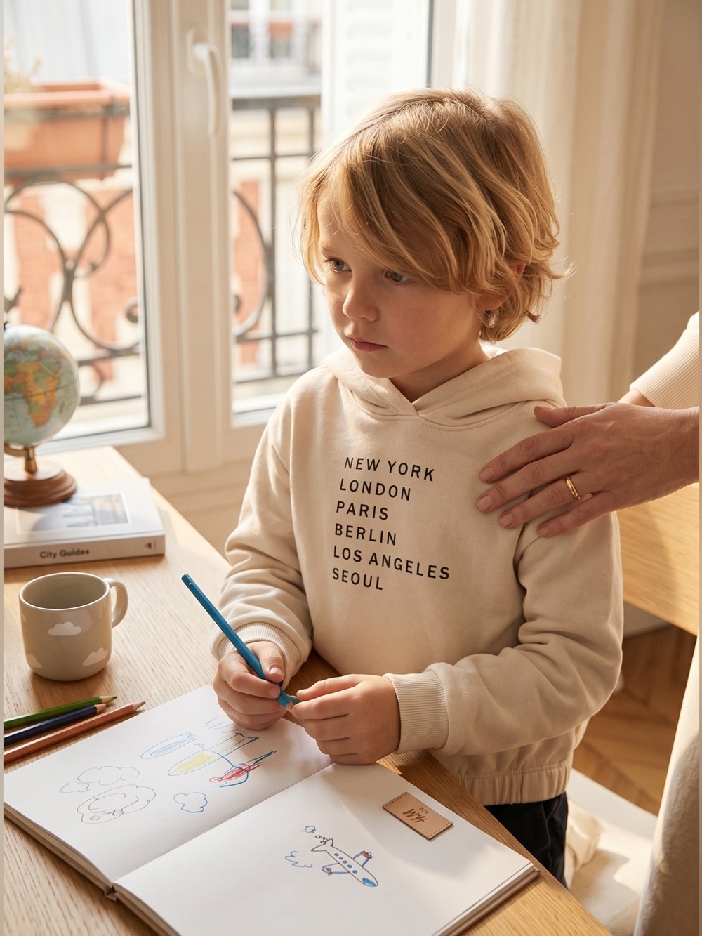 H&M Cream Hoodie with City Print